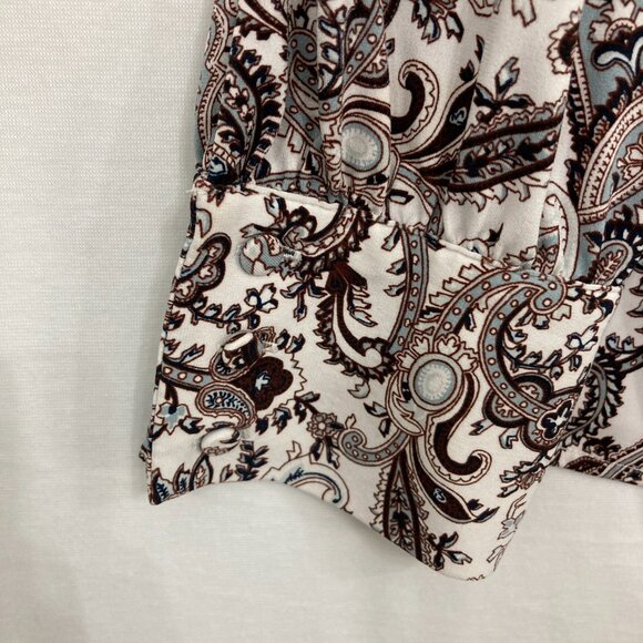 Ann Taylor size XL Brown White Paisley Stretch Knit Long Sleeve Pullover Top - Picture 6 of 9